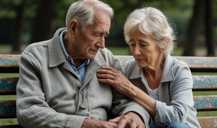 Coppia pensionati seduti sulla panchina
